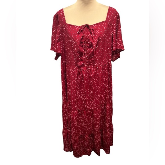 New Bloom Chic Women's US 22 24 Red Polka Dot Ruched Front Tiered Midi Dress NWT - Picture 3 of 13